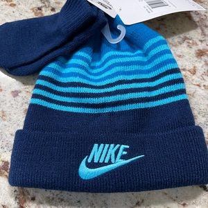 Nike Blue Baby Boy Beanie Hat And Mittens Set  Size 12/24 Months New